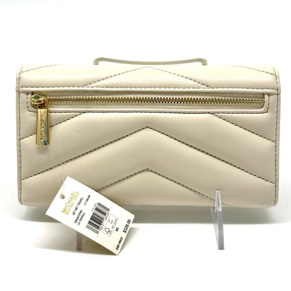 Michael Kors Large Quilted Trifold Wallet Light Cream